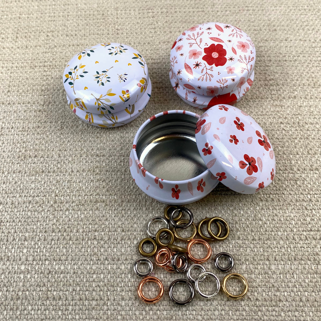 Stitch Markers in a Tin Floral Design