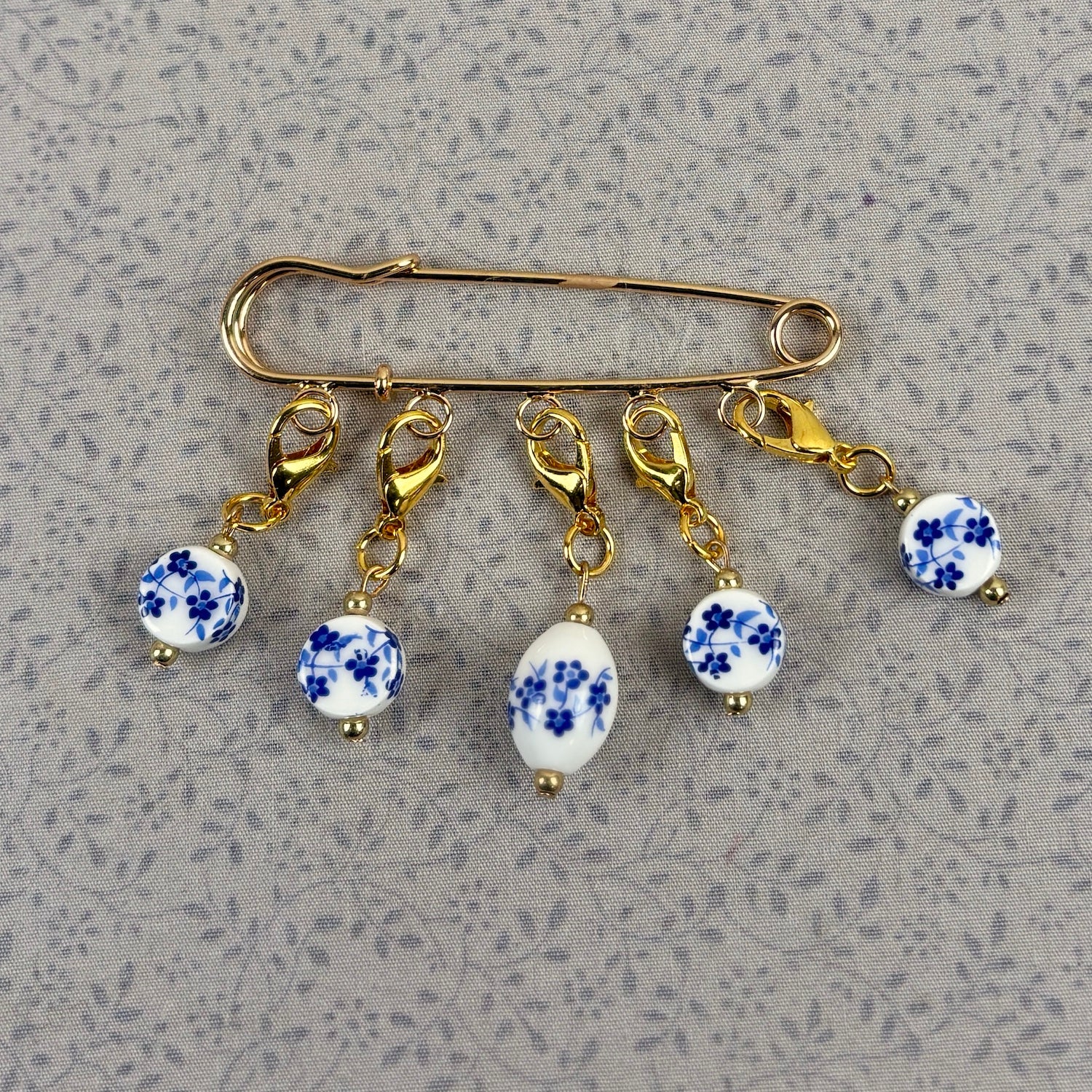 Blue Floral Design Ceramic Stitch Markers