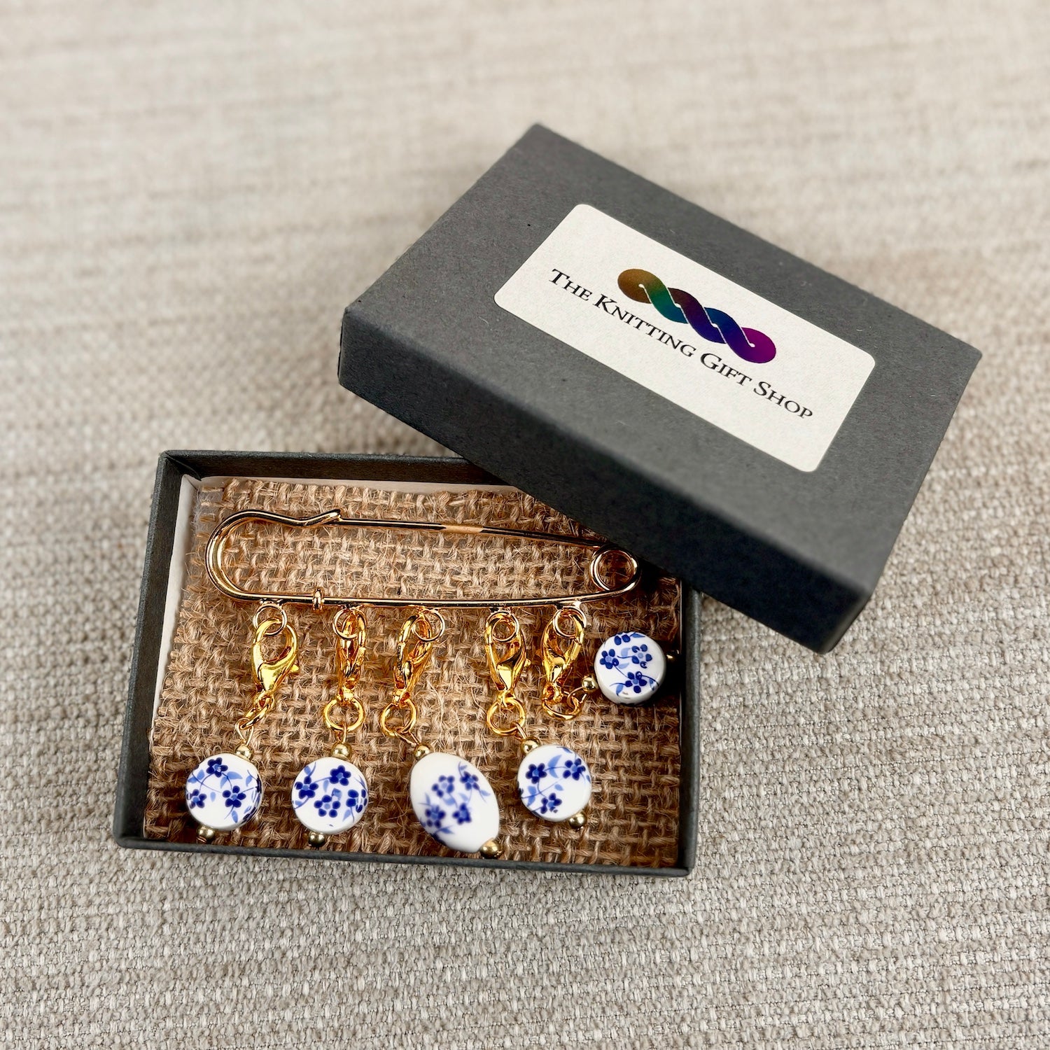 Blue Floral Design Ceramic Stitch Markers