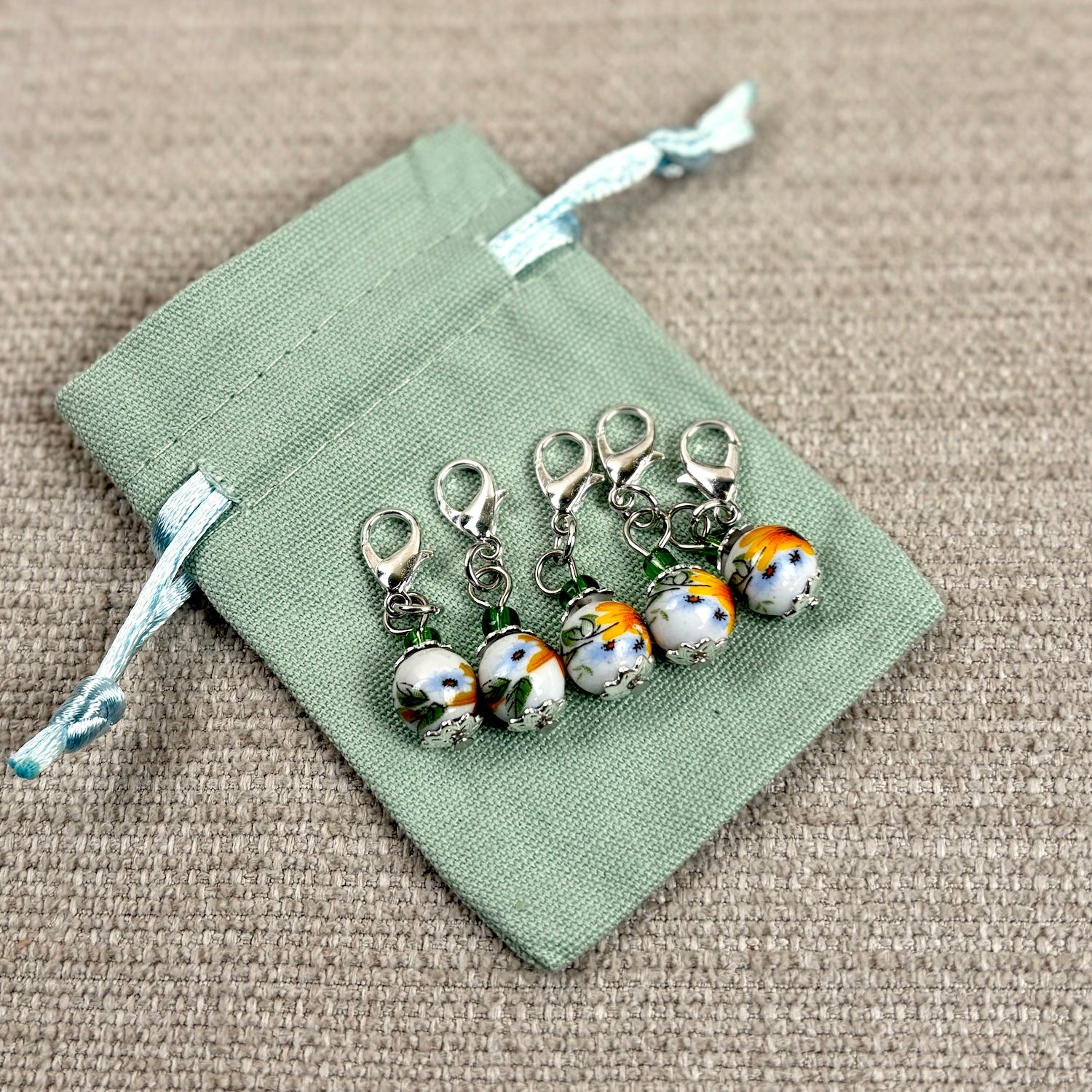 Porcelain Sunflower Design Stitch Markers
