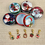 Festive Stitch Markers in a Tin