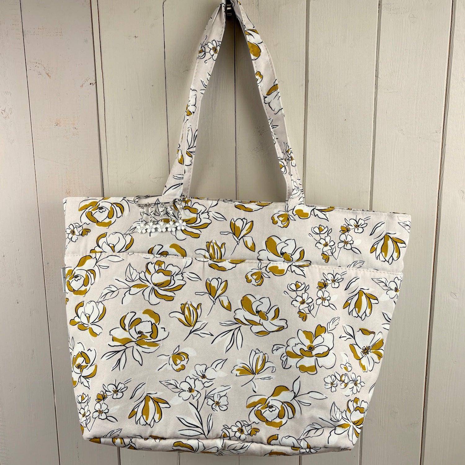 Floral Design Drawstring Tote Bag (with free set of Enamel Flower Stitch Markers)