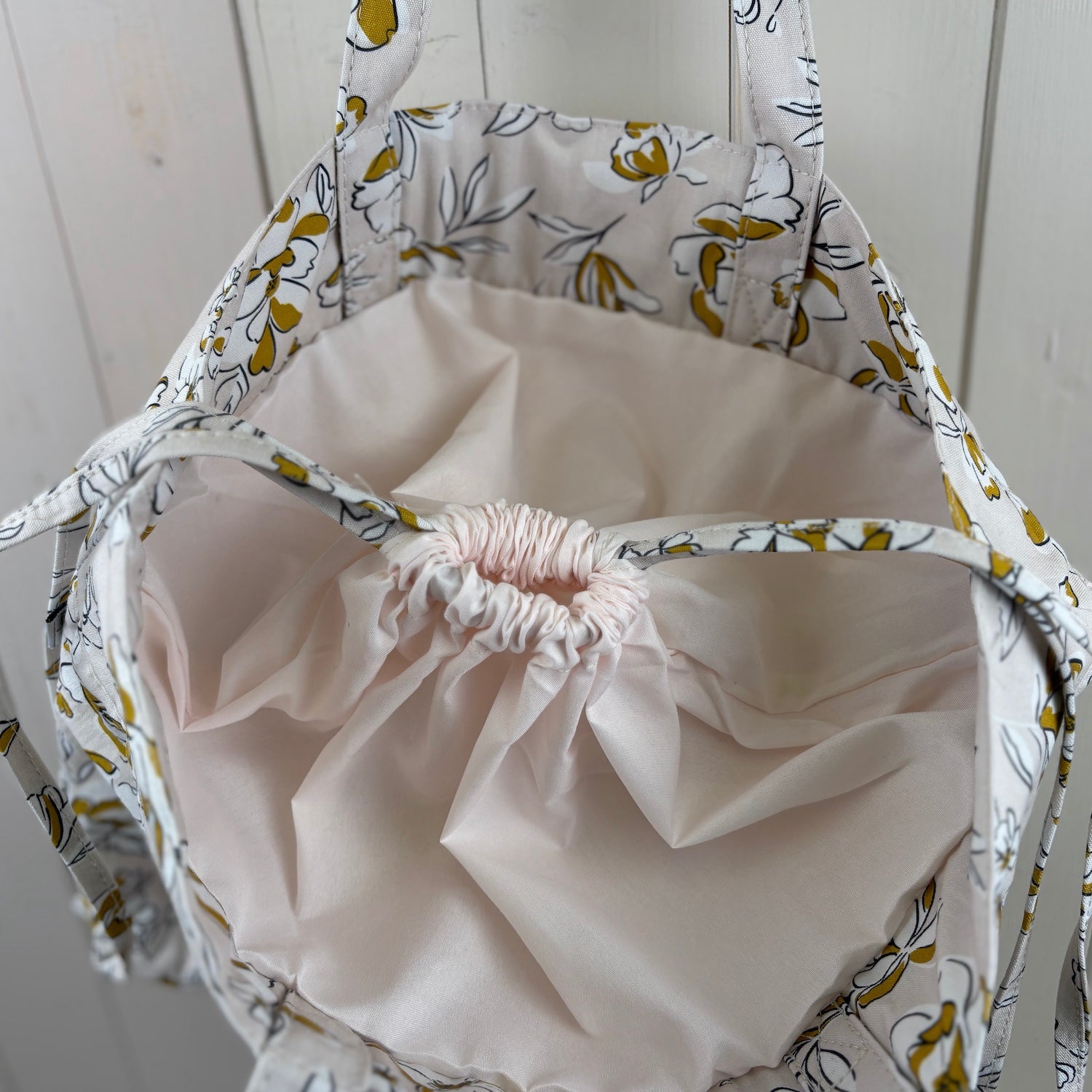 Floral Design Drawstring Tote Bag (with free set of Enamel Flower Stitch Markers)