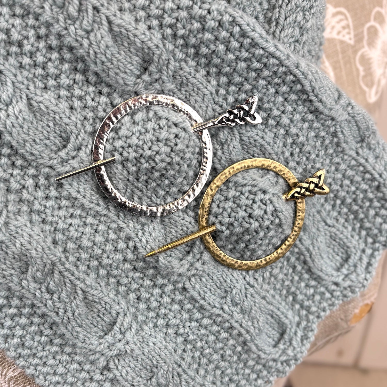 Hammered Metal Effect Circular Shawl Pins