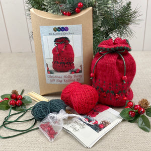 Christmas Holly Berry Gift Bag Knitting Kit