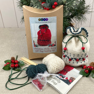 Christmas Holly Berry Gift Bag Knitting Kit