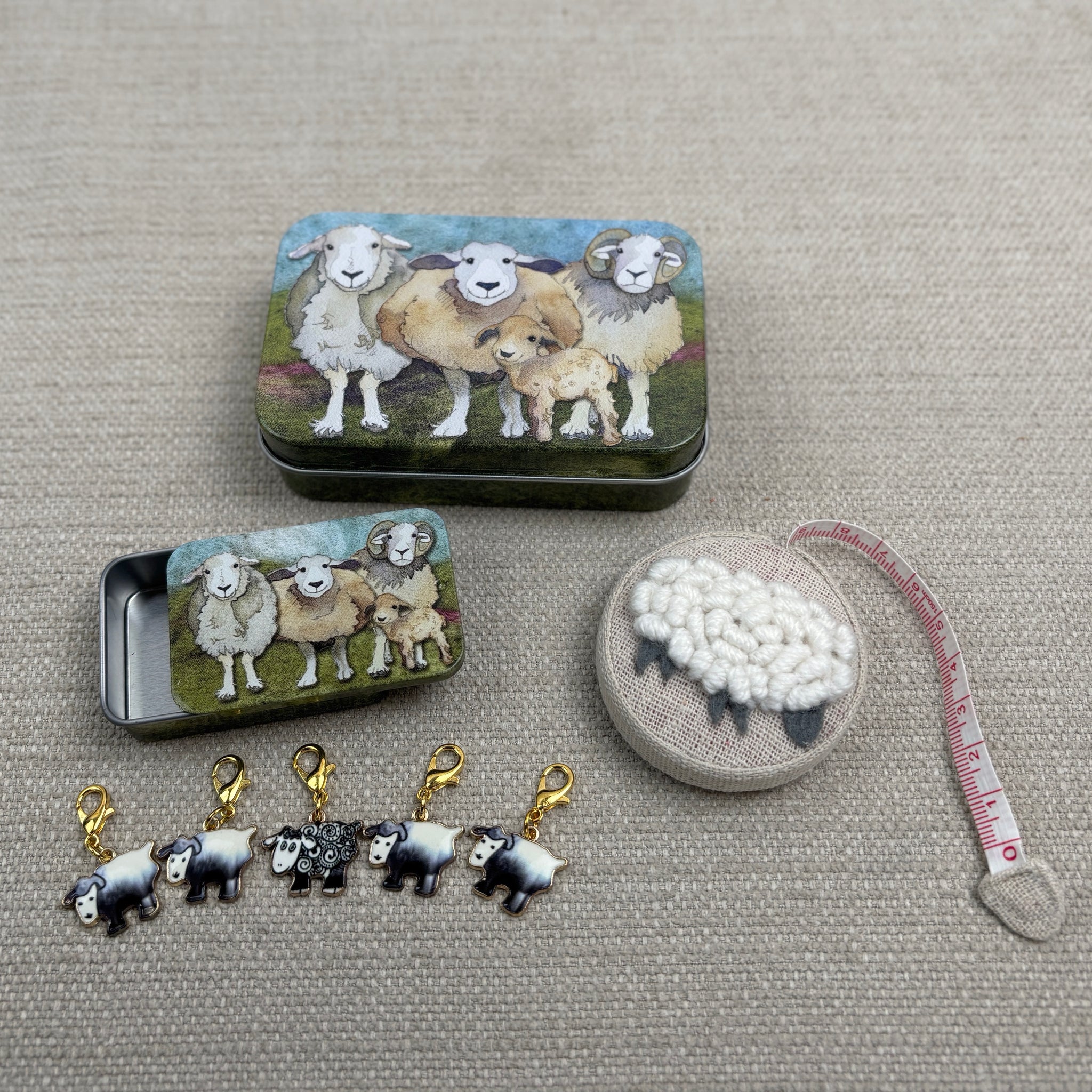 Tape Measure & Stitch Markers in a Tin Gift Set