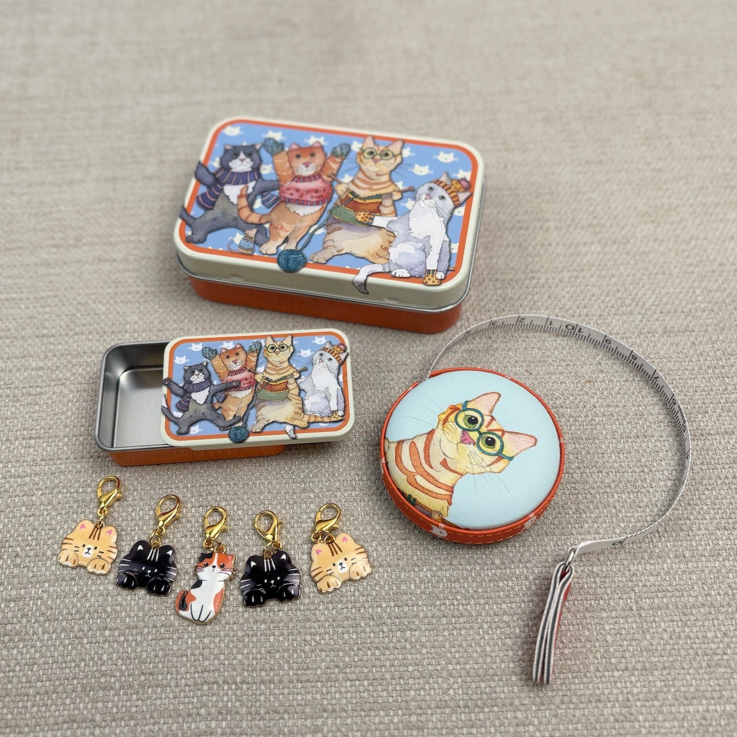 Tape Measure & Stitch Markers in a Tin Gift Set