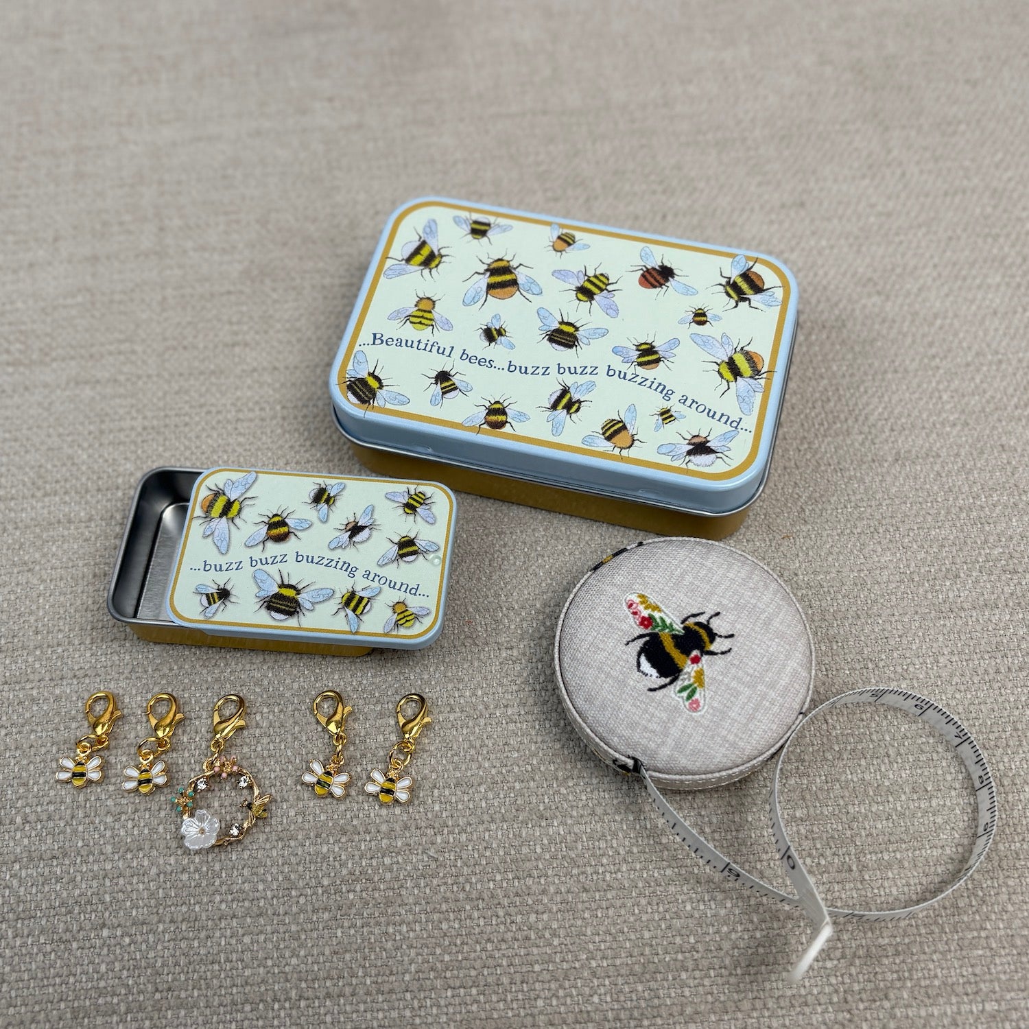 Tape Measure & Stitch Markers in a Tin Gift Set