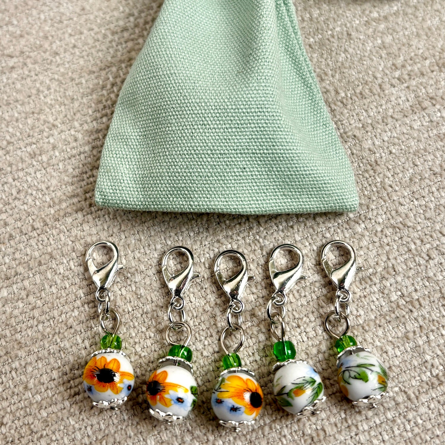 Porcelain Sunflower Design Stitch Markers