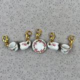 Porcelain Tea Set Stitch Markers - Pink Floral