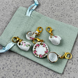 Porcelain Tea Set Stitch Markers - Pink Floral