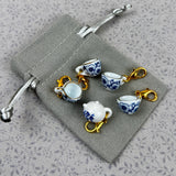 Porcelain Tea Set Stitch Markers - Blue Floral