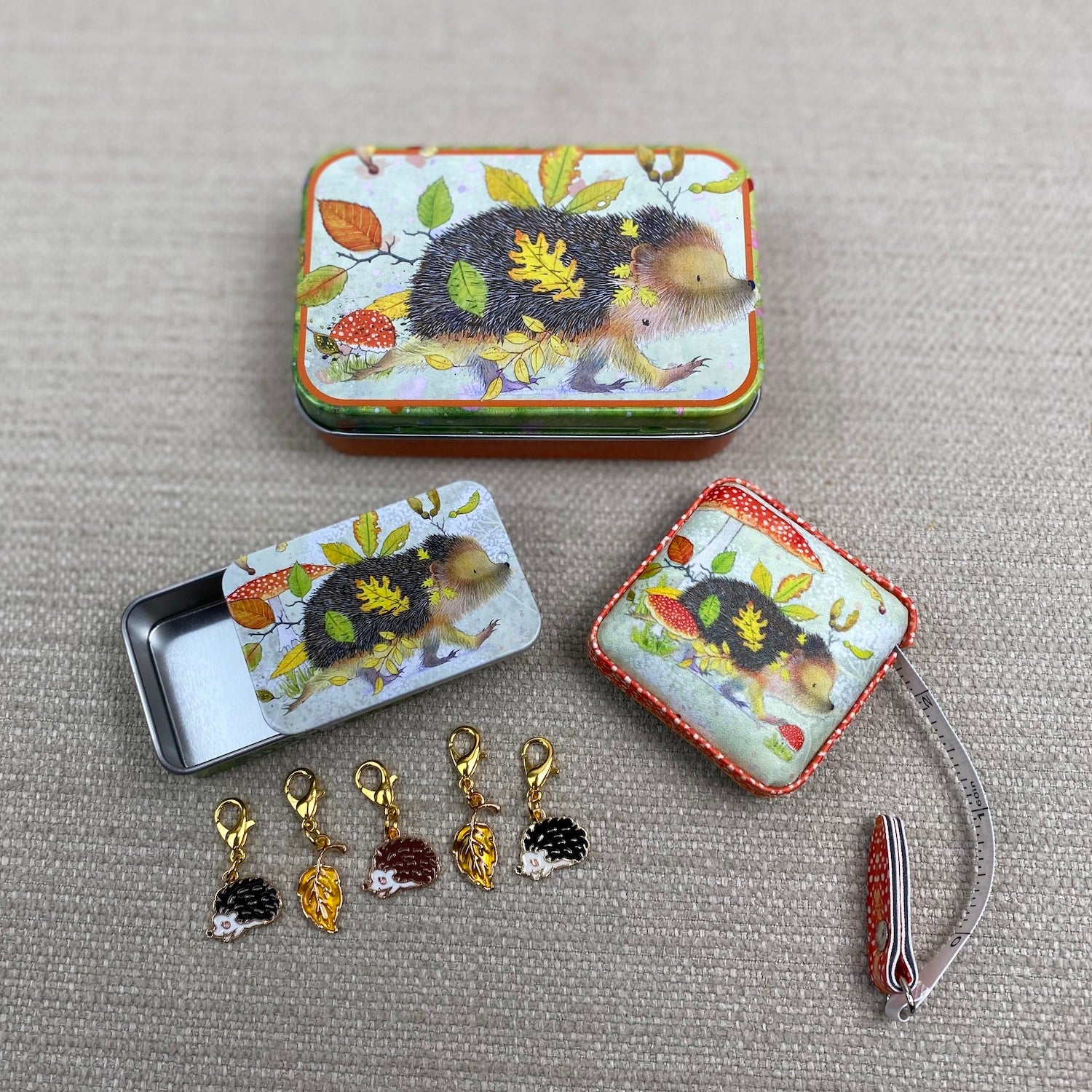 Tape Measure & Stitch Markers in a Tin Gift Set