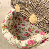 Antique Oval Lidded Project Basket with Vintage Rose Lining