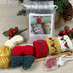 Holly Berry Napkin Ring Holders Knitting Kit (makes 6)