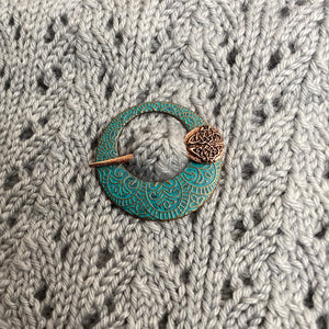 Ornate Enamel Viking Design Shawl Pin