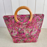 Wooden Round Handled Project Bag - Paisley