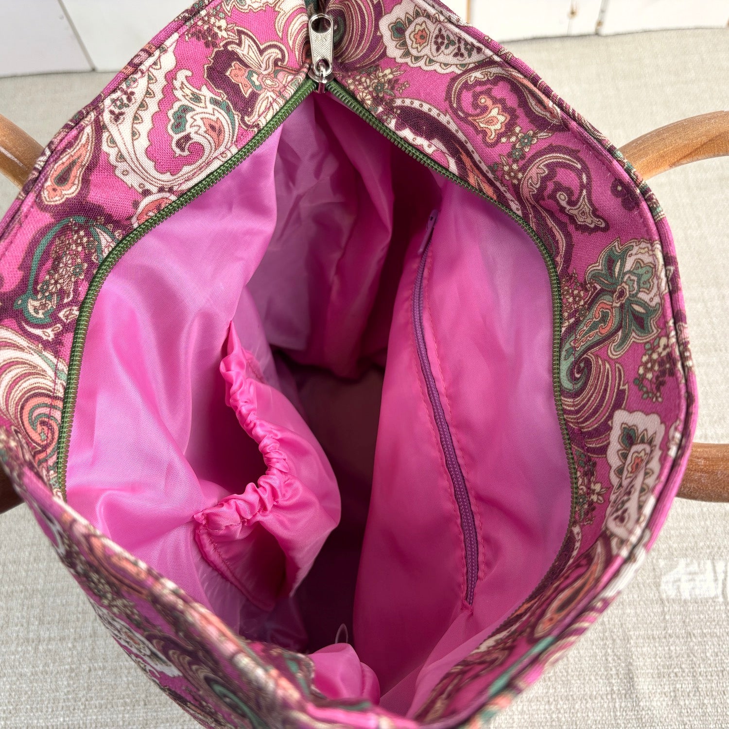 Wooden Round Handled Project Bag - Paisley