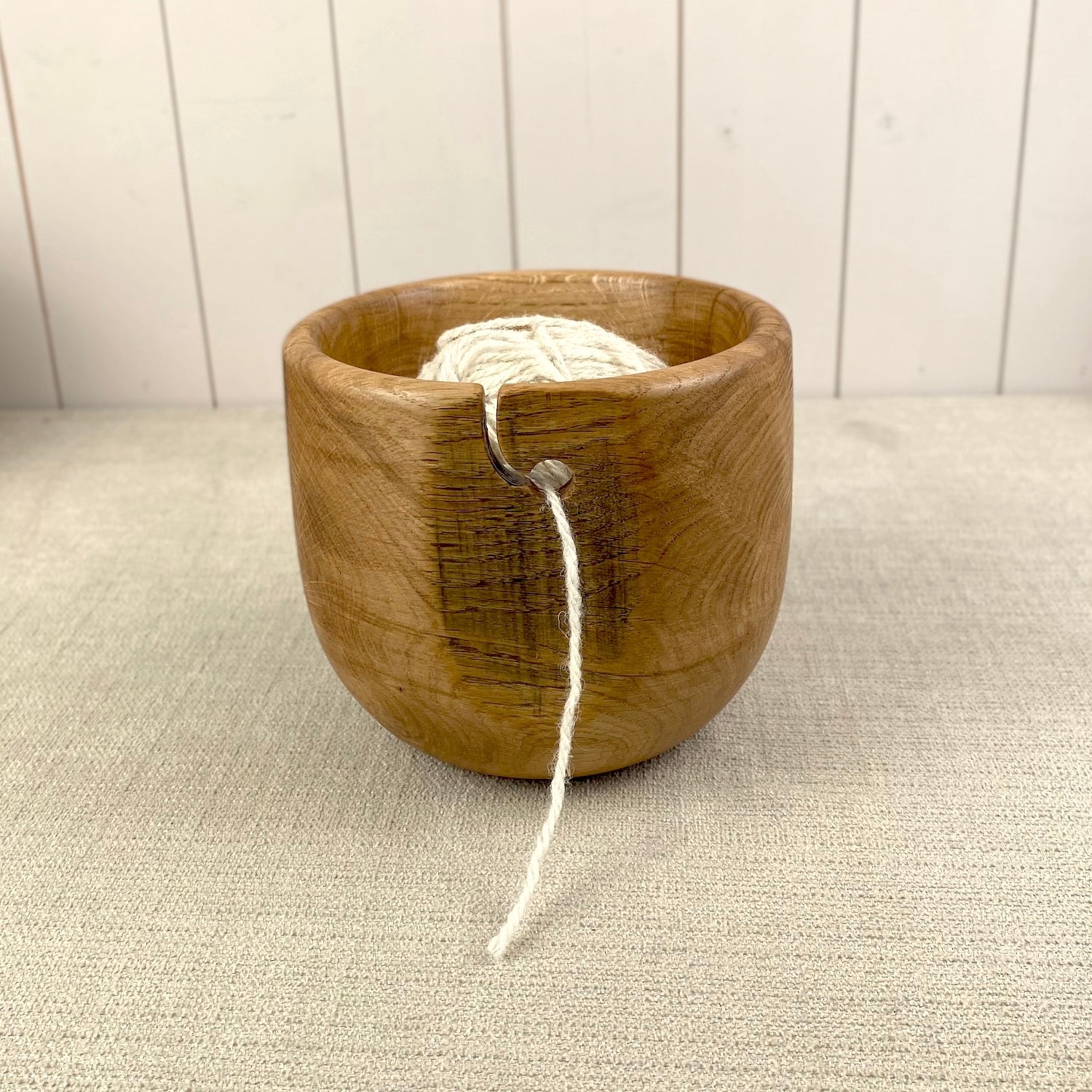 Hand Turned Yarn Bowl in Rustic Green Oak