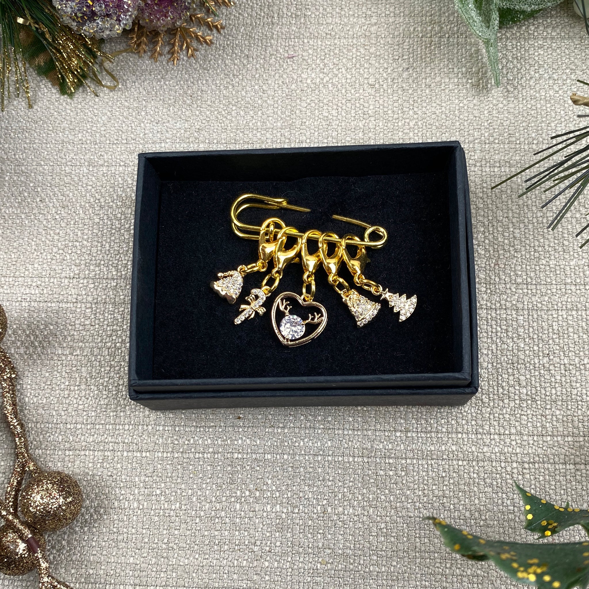 18K Gold Plated & Cubic Zirconia Festive Stitch Markers