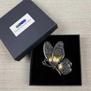 Vintage Enamel & Crystal Butterfly  Brooch