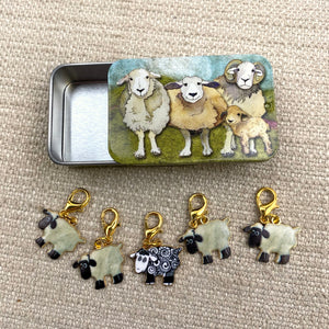 'Felted Sheep' Pocket Tin & Stitch Markers Set