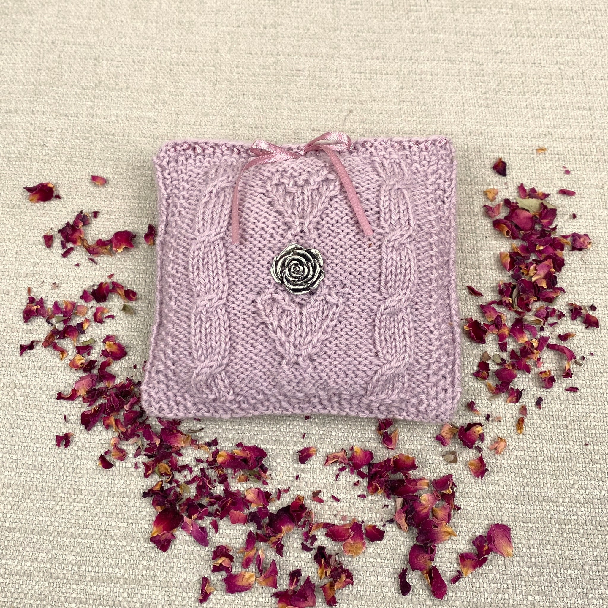 Rose Petal Cushion Knitting Kit (with complimentary bottle of rose fragrance oil)