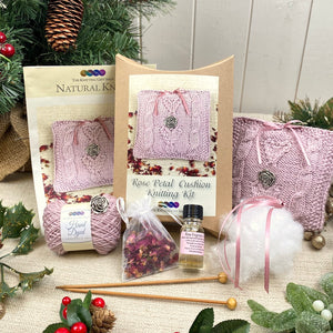 Rose Petal Cushion Knitting Kit (with complimentary bottle of rose fragrance oil)