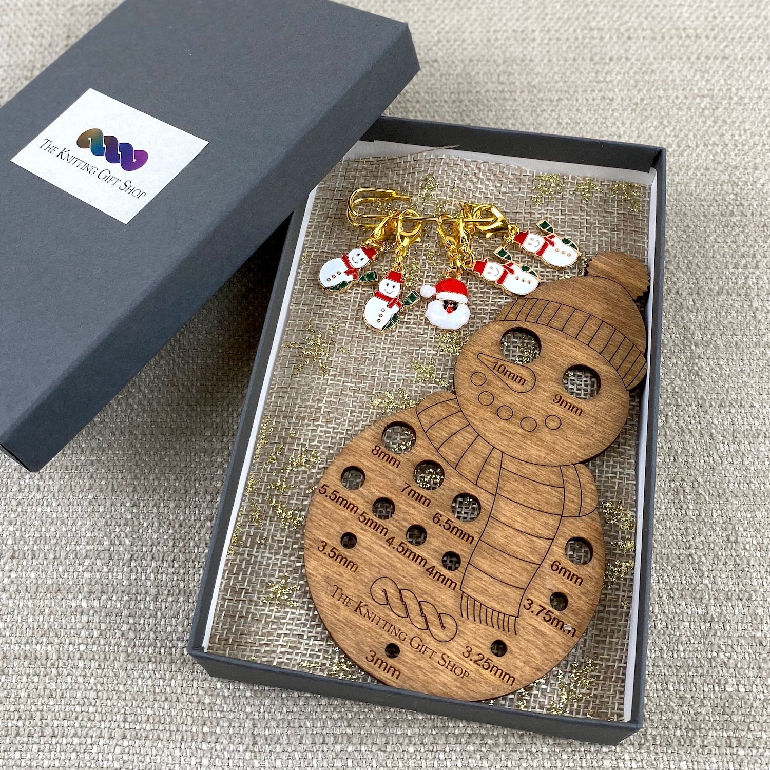 Snowman Knitting Needle Gauge and Stitch Markers Gift Set