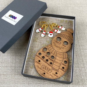 Snowman Knitting Needle Gauge and Stitch Markers Gift Set